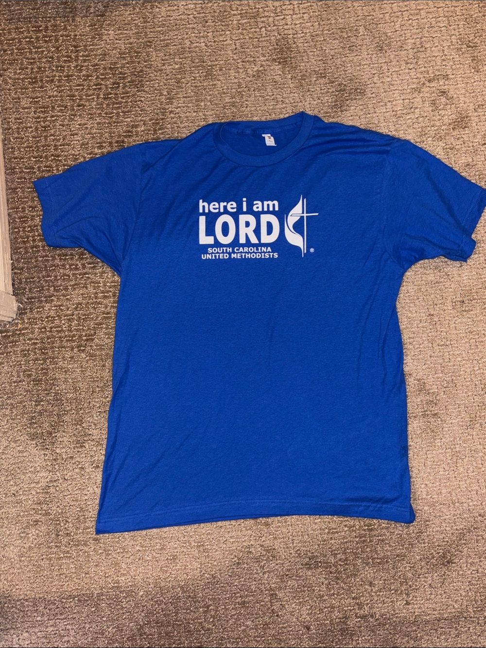 Large “Here I Am Lord South Carolina United Methodists” T-Shirt Blue